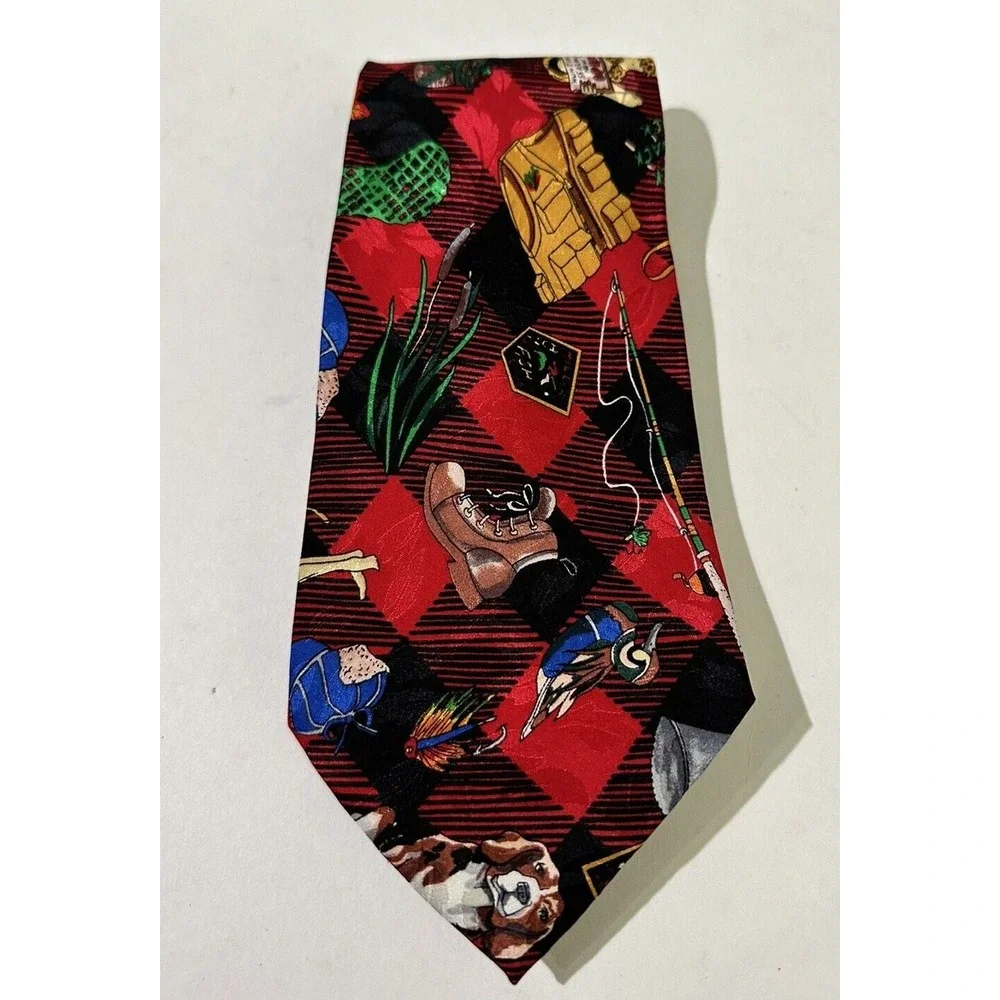 Nicole Miller Tie Fishing Hunting Men's 100% Silk NeckTie Vtg 1992